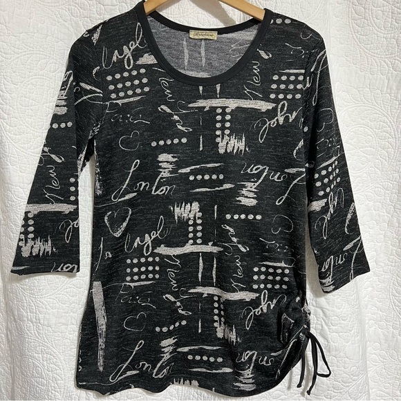 BROCHURE Black and Grey Graphic Pull Side Top, Size Medium-#346 - Picture 7 of 8